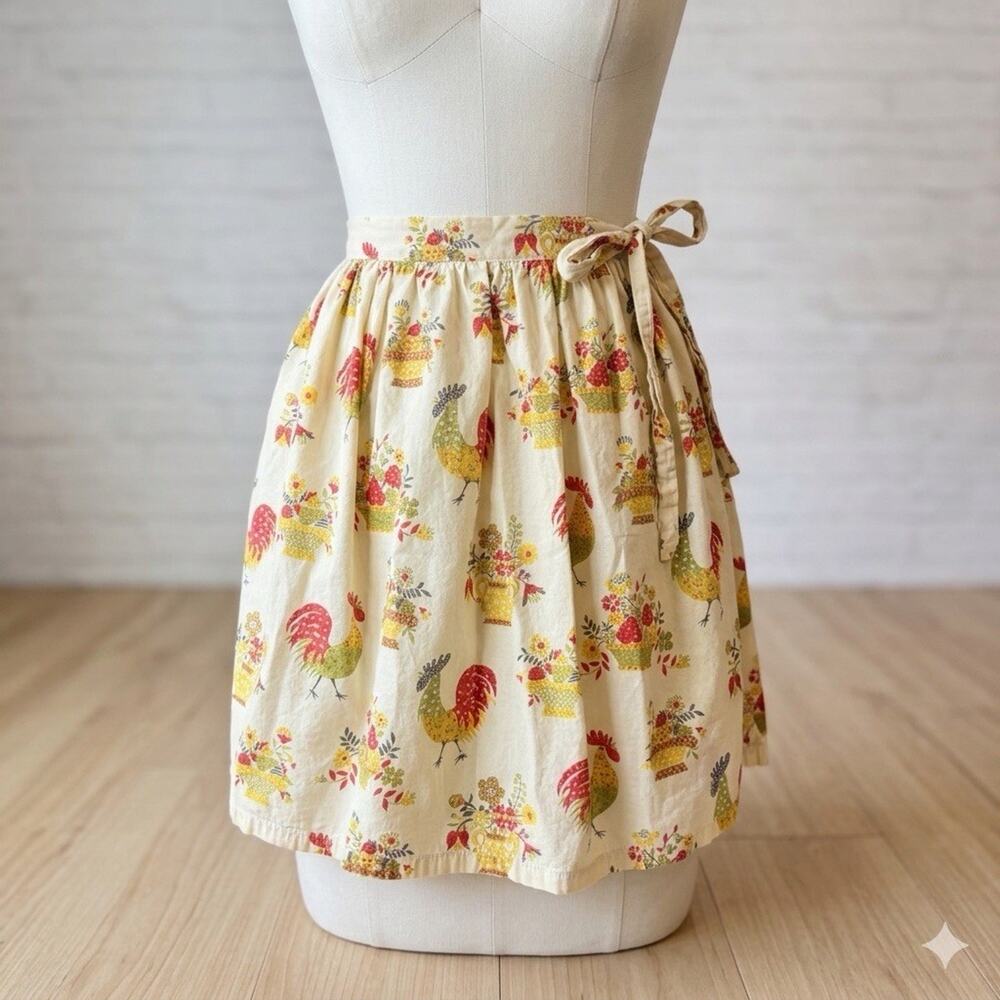 Vintage Kitschy Chicken 1/2 Apron Tie Waist Adult Cottage Core Grandma Kitchen
